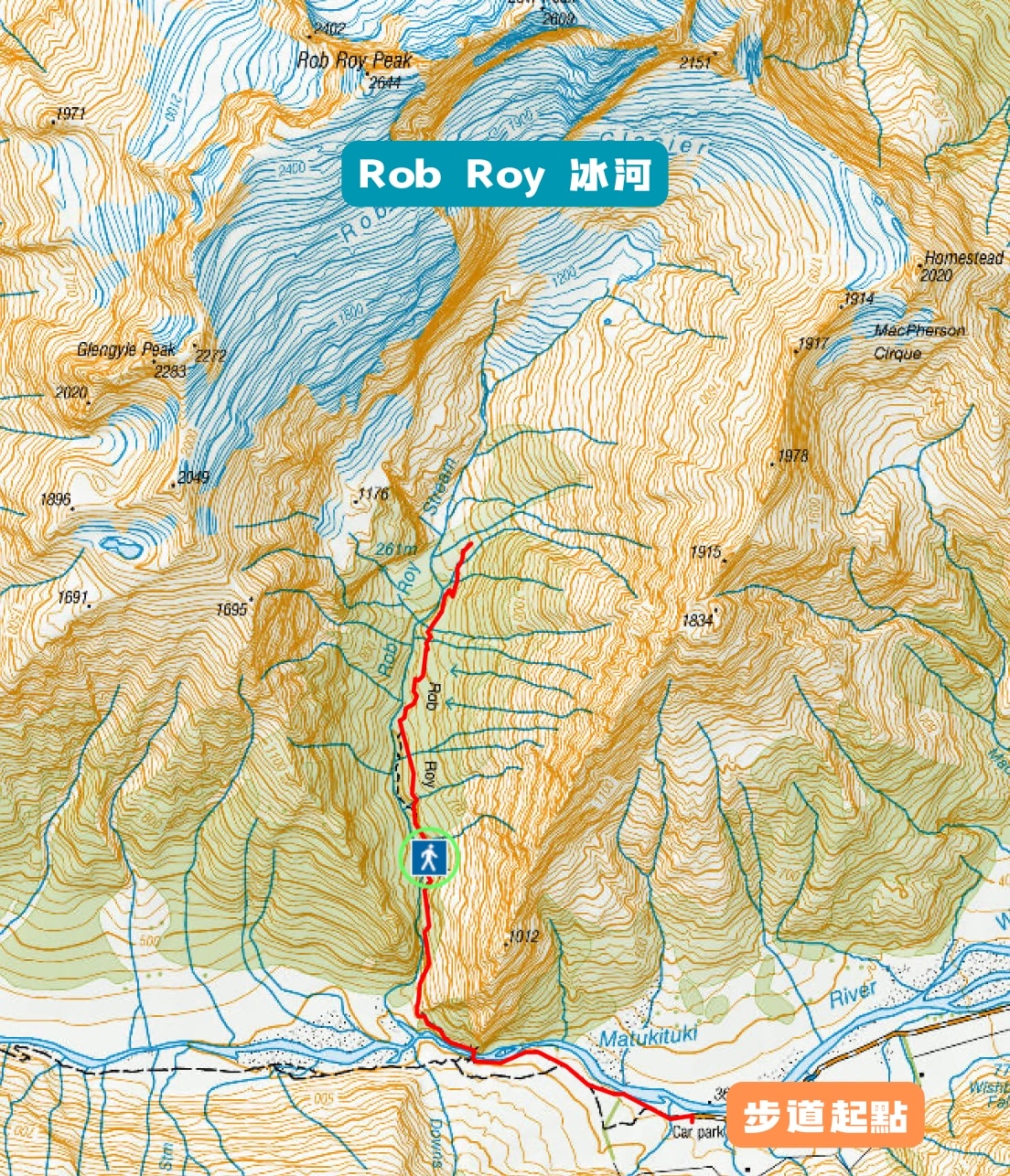 紐西蘭|瓦納卡冰河步道 Rob Roy Glacier Track 攻略、交通、裝備一次看 - 第2張圖 Rob Roy Glacier Track 羅布羅伊冰河步道地圖
