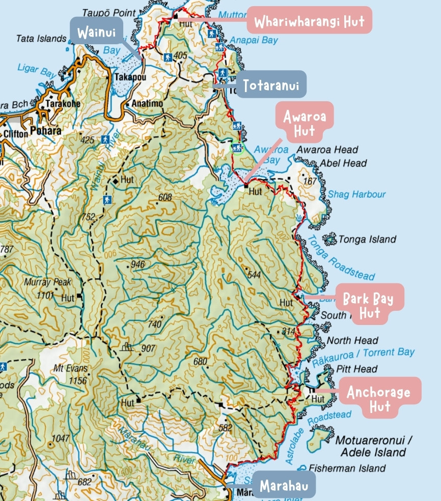 紐西蘭 Abel Tasman Coast Track 亞伯塔斯曼步道地圖
